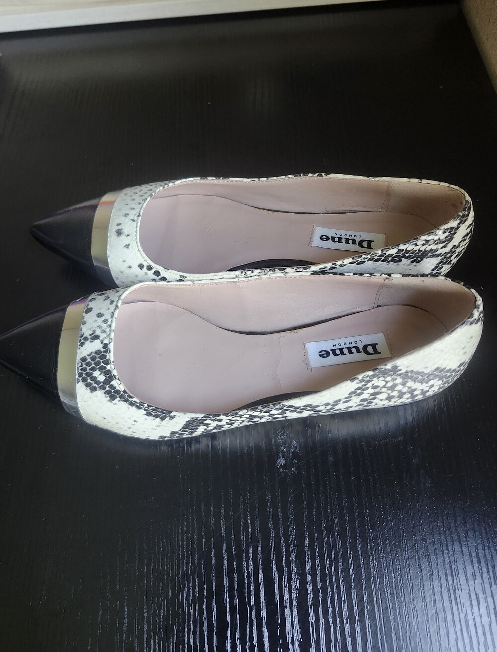 Dune London Faux Reptile Pointed Toe Flats